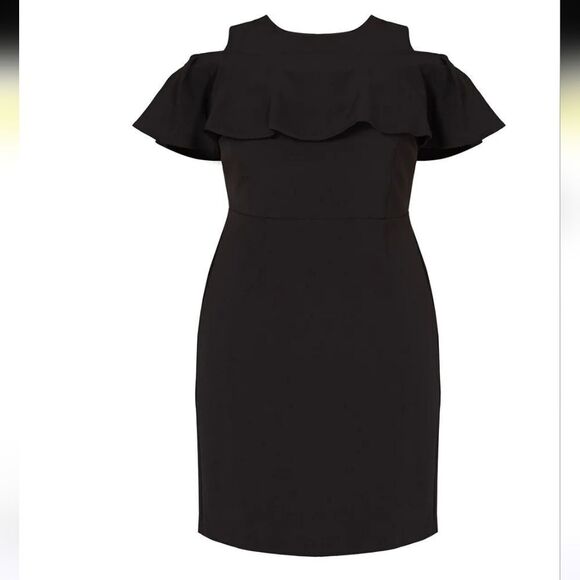 Eloquii Cold Shoulder Ruffle Sheath Dress In Black Plus Size 22 - Picture 10 of 11